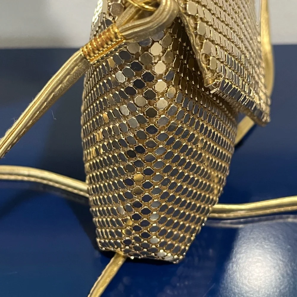 Gold Mesh Purse Handbag Evening Metal Bag Envelope Crossbody Vintage 80s 90s